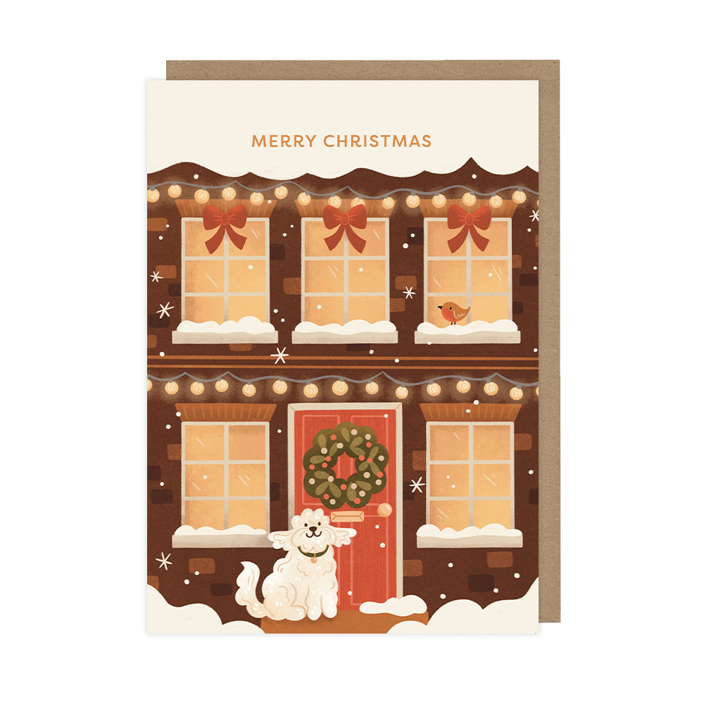 Cozy Christmas House with Dog, Christmas Singles Cards - HOP049