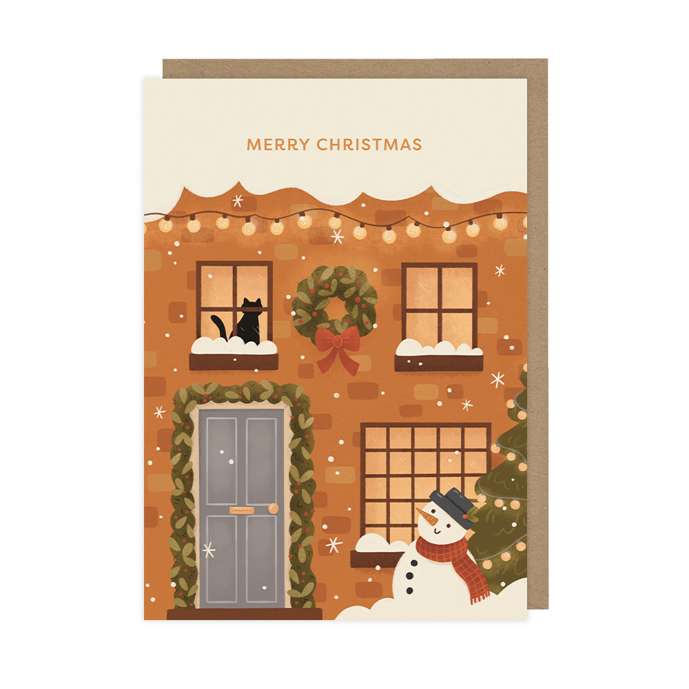 Cozy Christmas House with Cat, Christmas Singles Cards