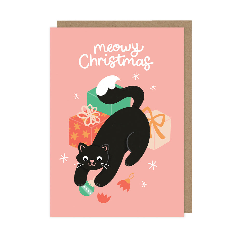 Christmas Cat & Baubles, Single Christmas Cards - HOP057