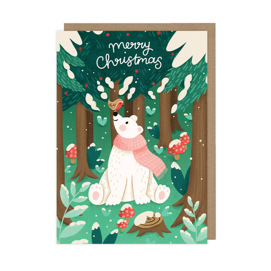 Merry Christmas Bear and Robin, Children's Christmas Cards - HOP064