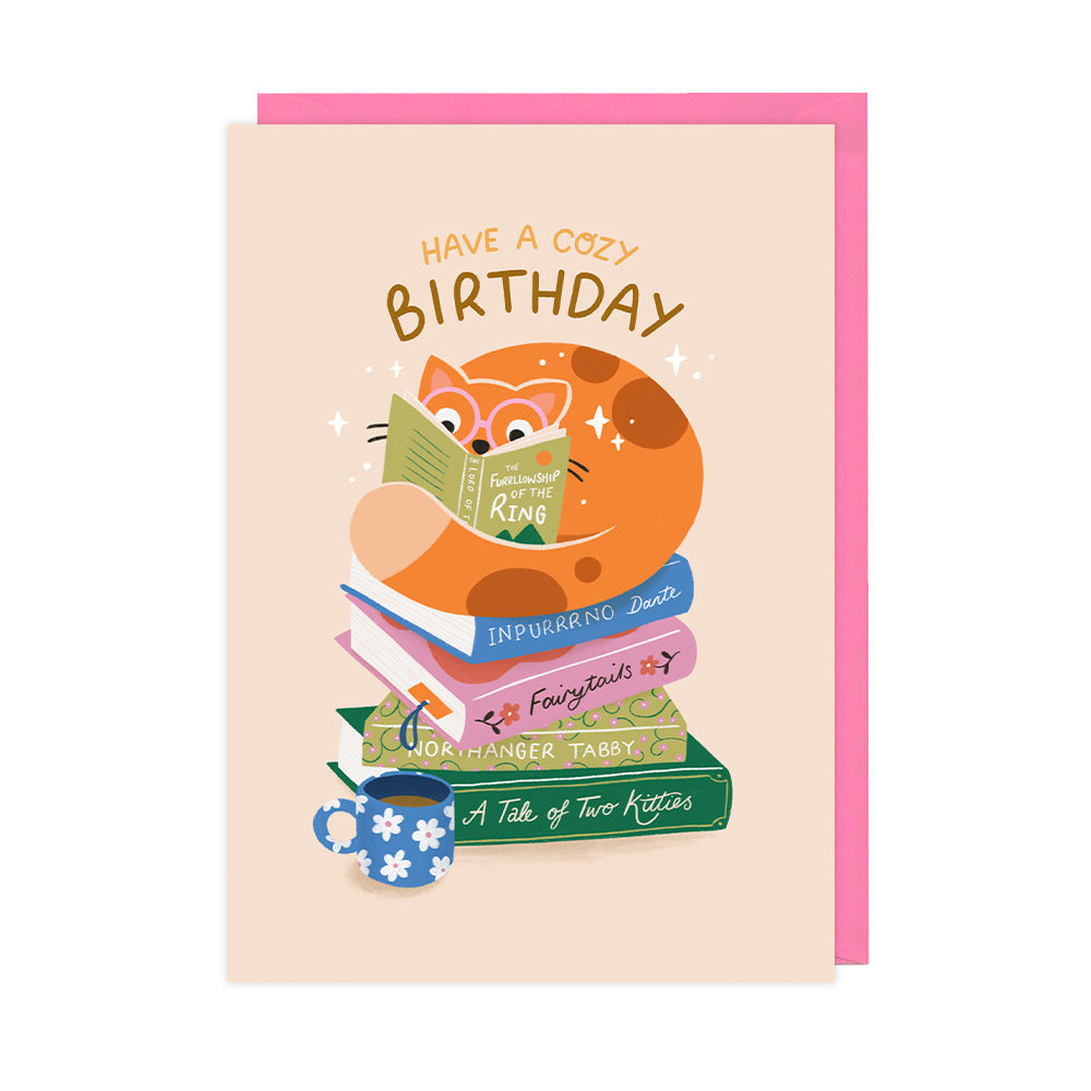 Cat & Books, Birthday Cards - HOP007